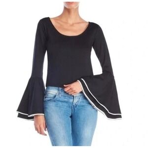 Torn by Ronny Kobo Sabrina Ponte Cropped‎ Double Bell Sleeve Top Size  XS $188